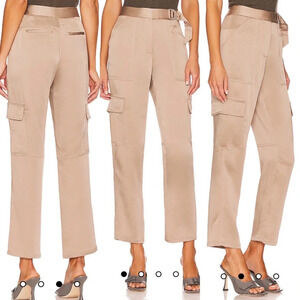 NWT $495 Jonathan Simkhai Carolina Satin Utility Cargo Pants in Nutmeg Size 4